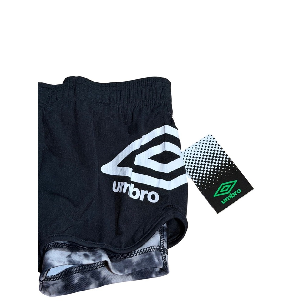 Umbro Running Shorts Black White Marble 2-in-1 Athletic Layered Small 6 Girls - Picture 4 of 5